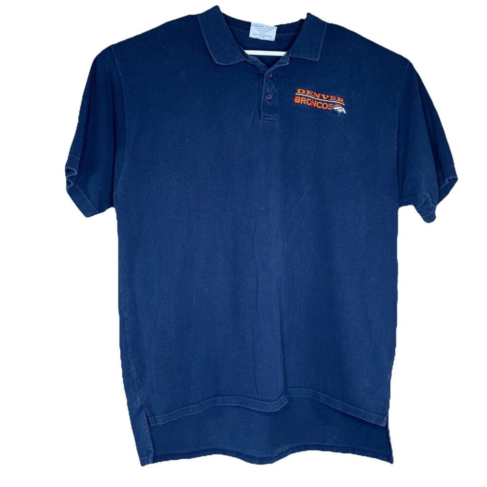Majestic Men's Polo Shirt NFL Denver Broncos Navy Cotton Size XL - 1990’s